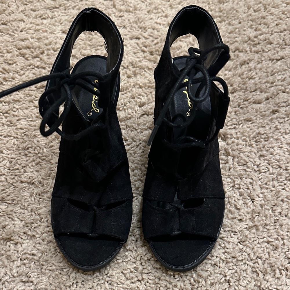 Qupid Black Lace Up Boots